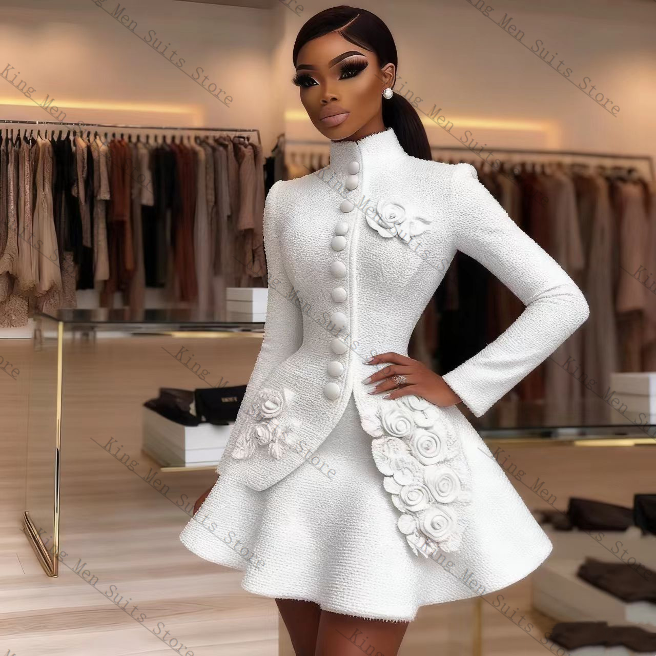Women Formal Wear Blazer Set - Роскошный белый женский костюм, комплект из