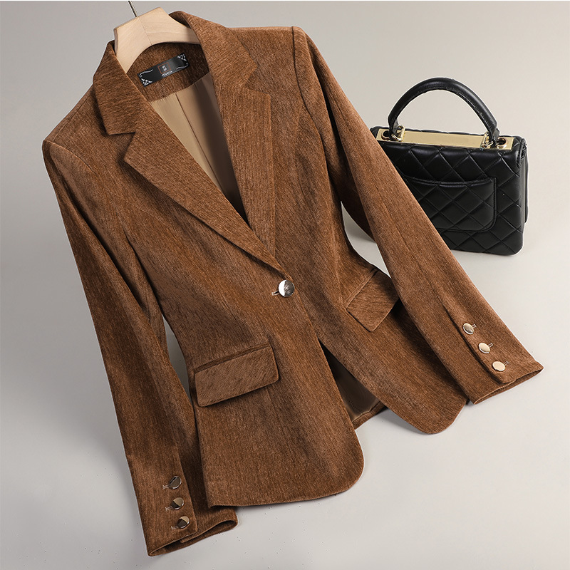 Formal Winter Wear Women Jacket - Женский пиджак из желтого золотистого бархата,